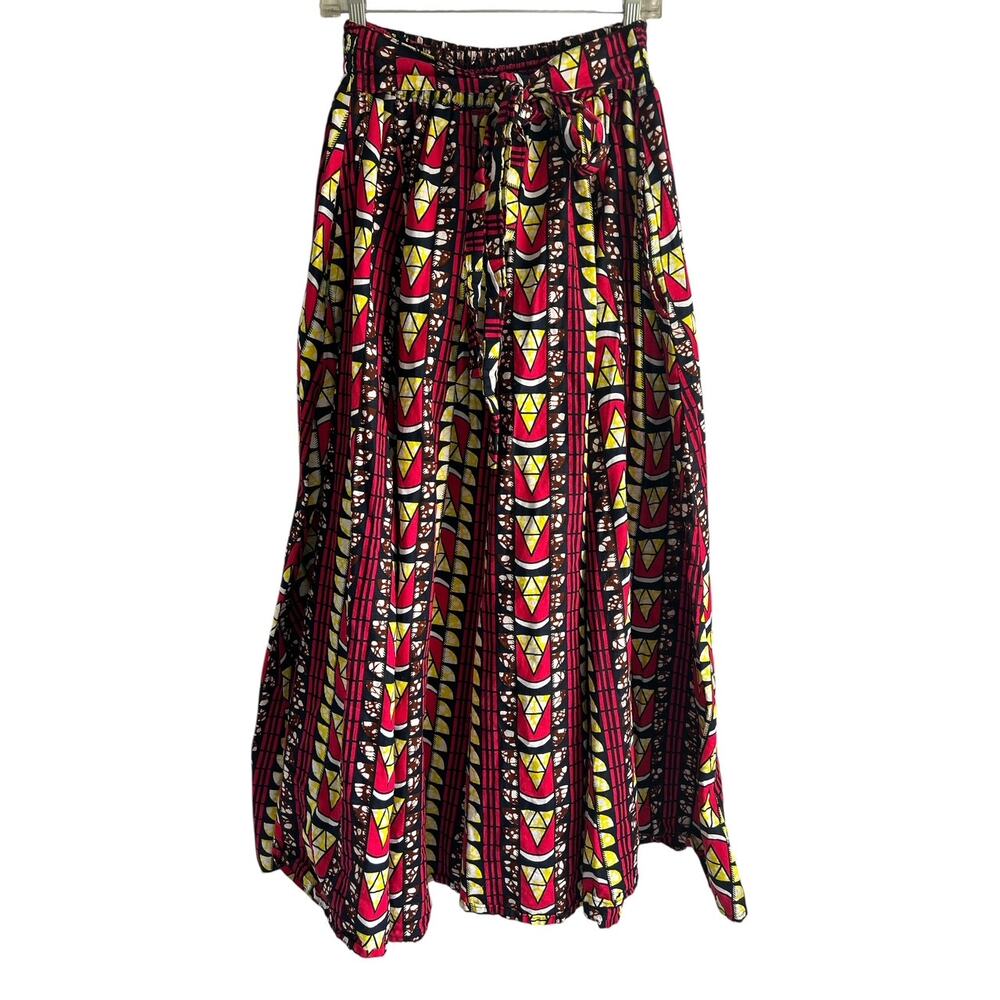 Rainbow One Size Cotton African Ankara Print‎ Maxi Circle Skirt Tie Waist